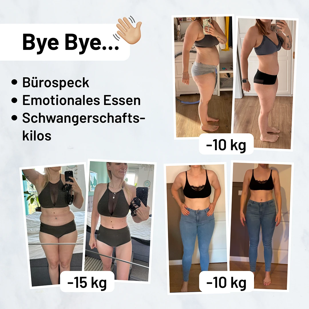 Frauen zeigen ihre Abnehmerfolge – Bye Bye Bürospeck, emotionales Essen & Schwangerschaftskilos