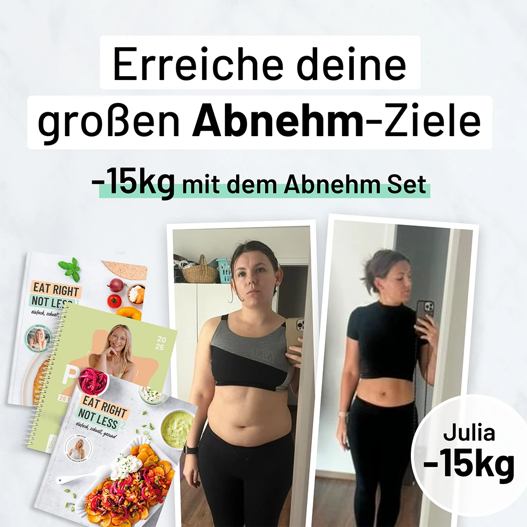 Vorher-Nachher-Foto von Julia, die 15 kg mit dem Abnehm-Set verloren hat