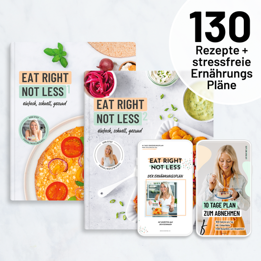 Eat Right Not Less Bundle mit zwei Kochbüchern und 2x10-Tage-Ernährungsplänen von Frühlingszwiebel.