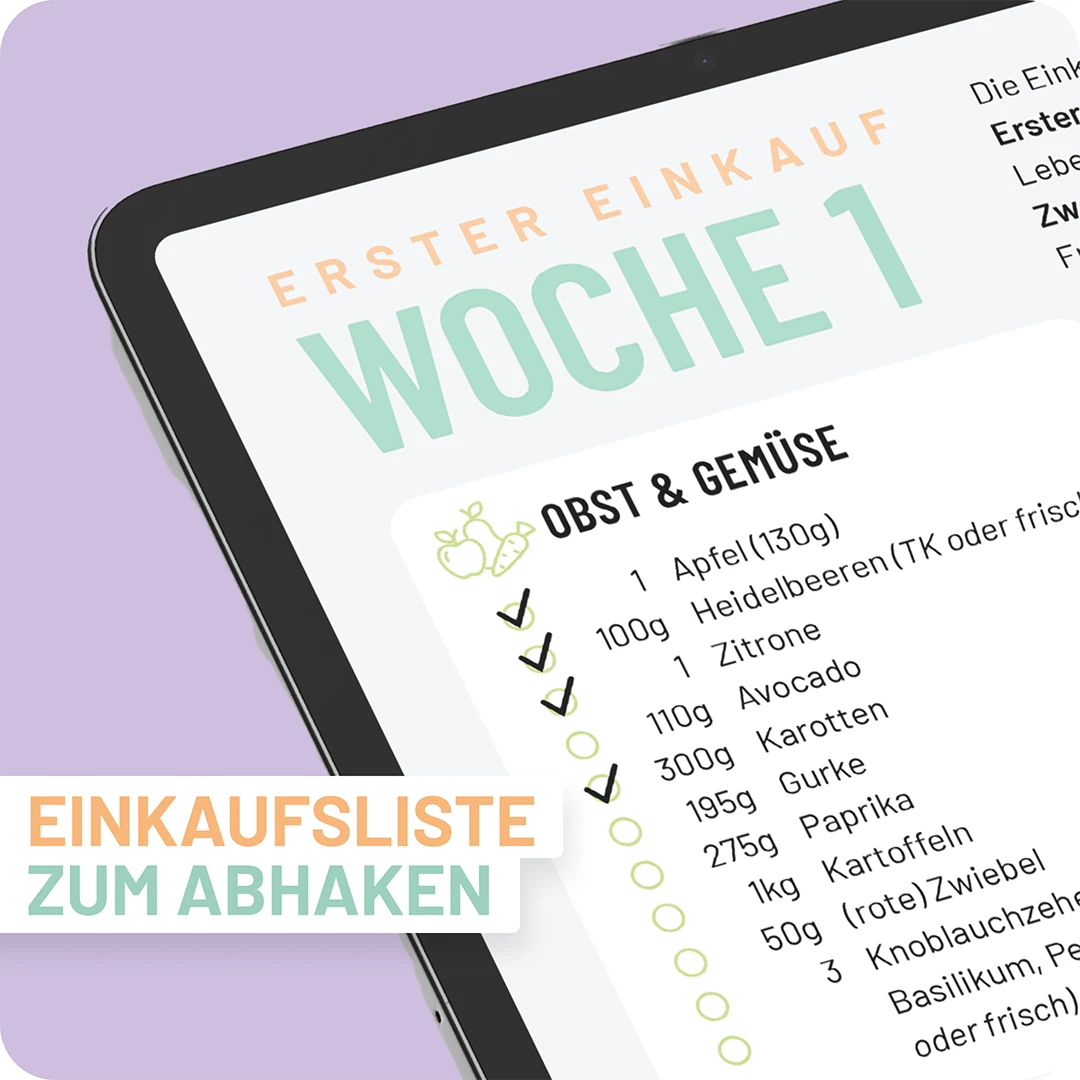 Einkaufsliste zum Abhaken passend zum 4-Wochen-Ernährungsplan