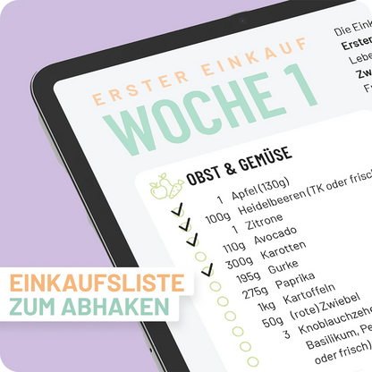 Einkaufsliste zum Abhaken passend zum 4-Wochen-Ernährungsplan